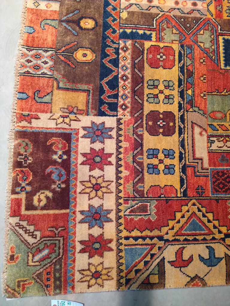 7 x 11 Patch work Rug Natural Wool Multi colors #5372