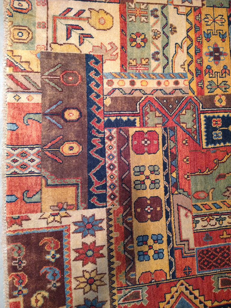7 x 11 Patch work Rug Natural Wool Multi colors #5372