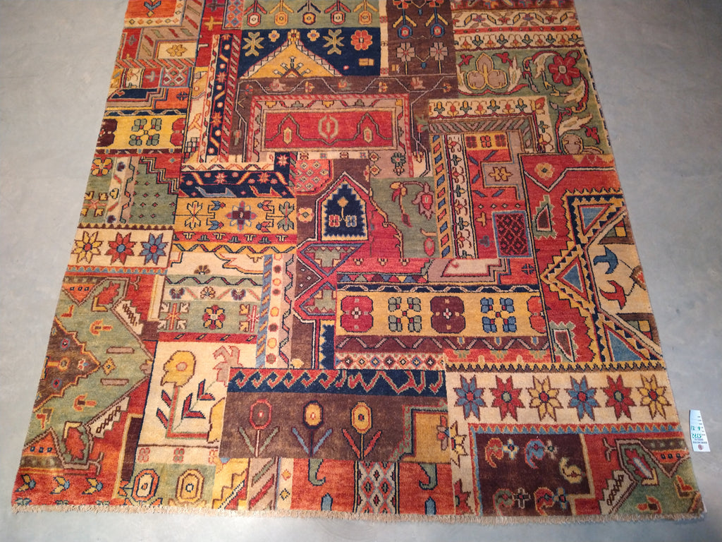 7 x 11 Patch work Rug Natural Wool Multi colors #5372