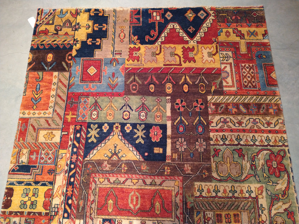 7 x 11 Patch work Rug Natural Wool Multi colors #5372
