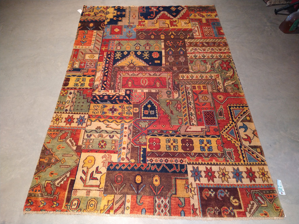 7 x 11 Patch work Rug Natural Wool Multi colors #5372