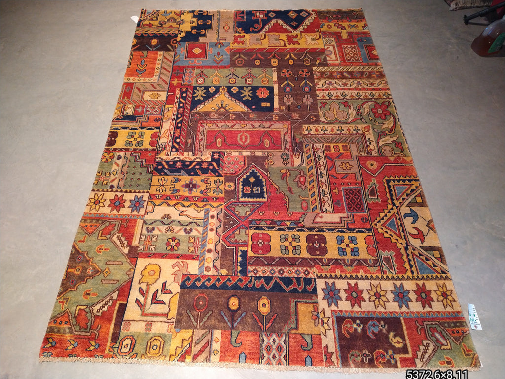 7 x 11 Patch work Rug Natural Wool Multi colors #5372