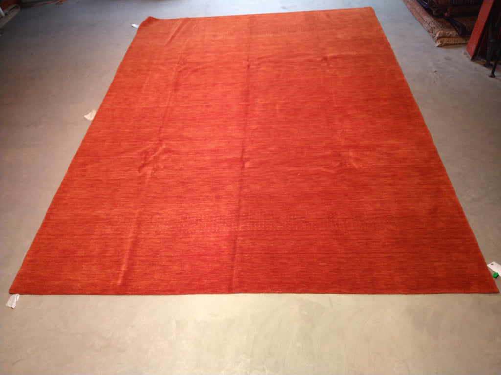9.3 x 12.2 CONTEMPORARY HANDMADE SOFT WOOL RUG SOLID CORAL RED F-5380