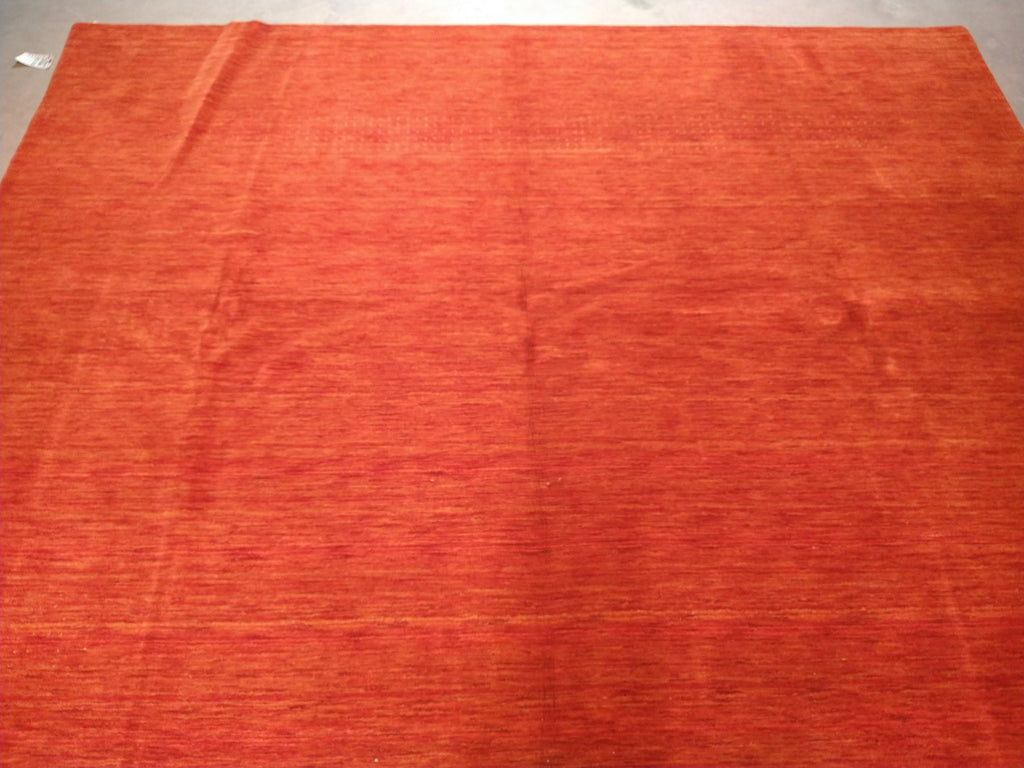 9.3 x 12.2 CONTEMPORARY HANDMADE SOFT WOOL RUG SOLID CORAL RED F-5380