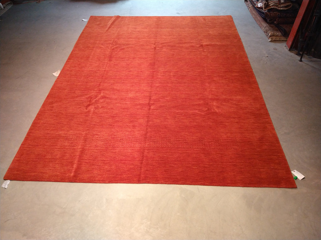 9.3 x 12.2 CONTEMPORARY HANDMADE SOFT WOOL RUG SOLID CORAL RED F-5380