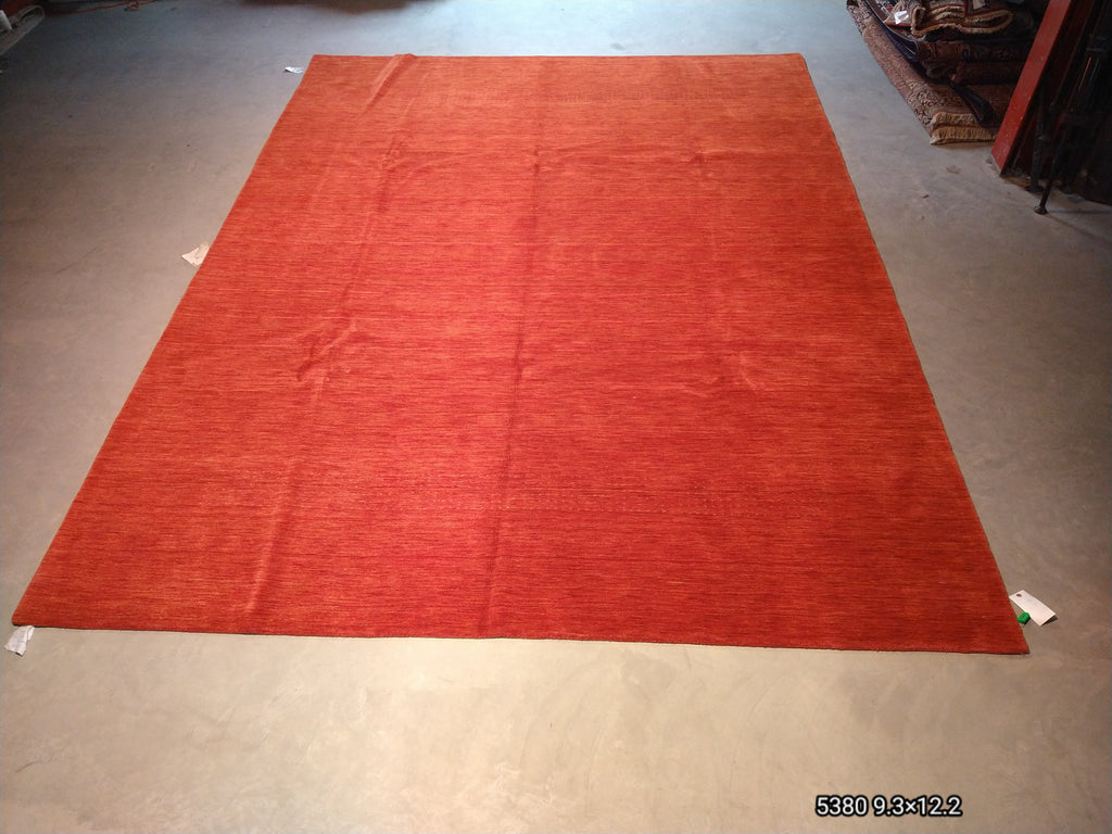 9.3 x 12.2 CONTEMPORARY HANDMADE SOFT WOOL RUG SOLID CORAL RED F-5380