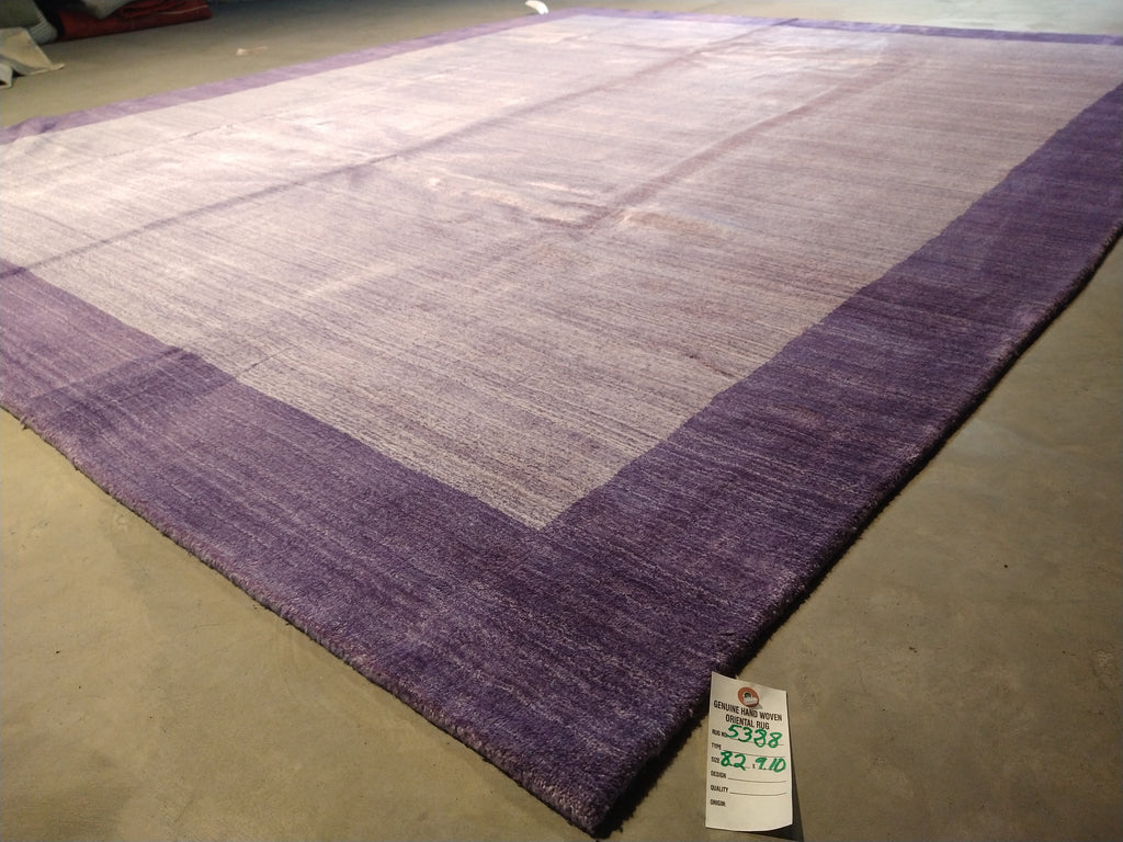 8.2 x 9.10 Solid Purple Lavendar Fine Wool Handmade Rug F-5388