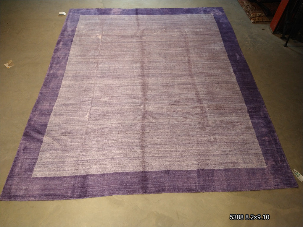 8.2 x 9.10 Solid Purple Lavendar Fine Wool Handmade Rug F-5388
