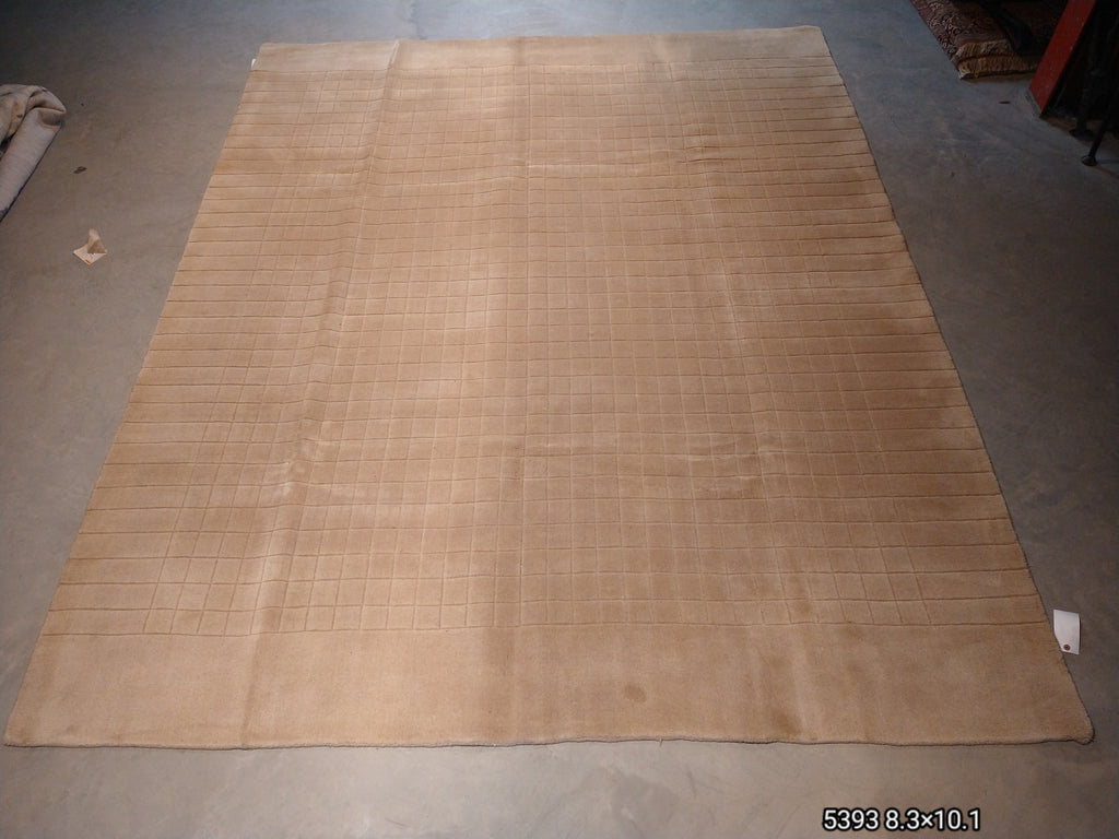 8.3 x 10.1 Solid Color Taup Modern Wool Carpet F-5393