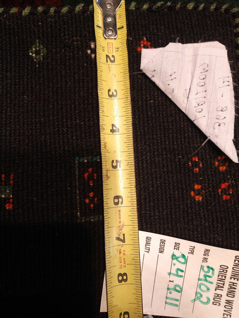 8 x 10 GREEN GABBEH RUG Handmade Wool Carpet RAINBOW BORDER #5402