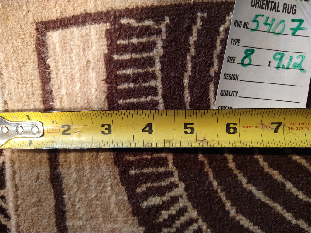 8 x 10 Beige Brown Black Modern Handmade Wool Rug #5407