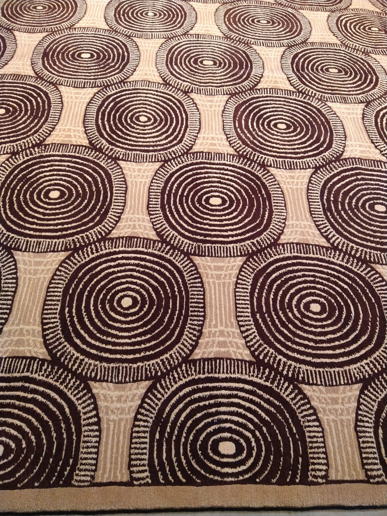 8 x 10 Beige Brown Black Modern Handmade Wool Rug #5407