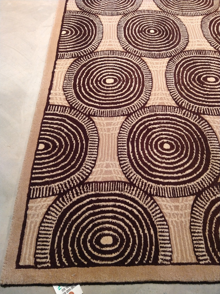 8 x 10 Beige Brown Black Modern Handmade Wool Rug #5407