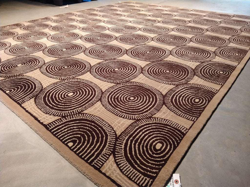 8 x 10 Beige Brown Black Modern Handmade Wool Rug #5407