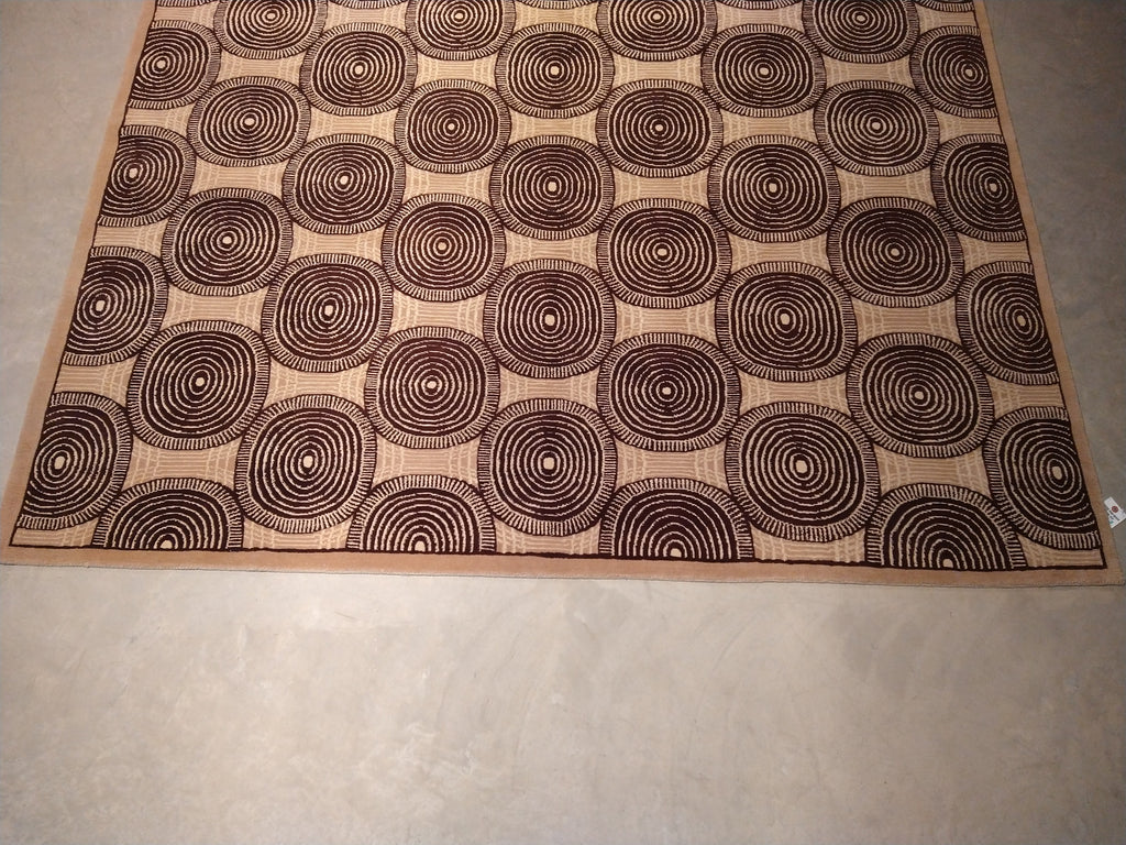 8 x 10 Beige Brown Black Modern Handmade Wool Rug #5407