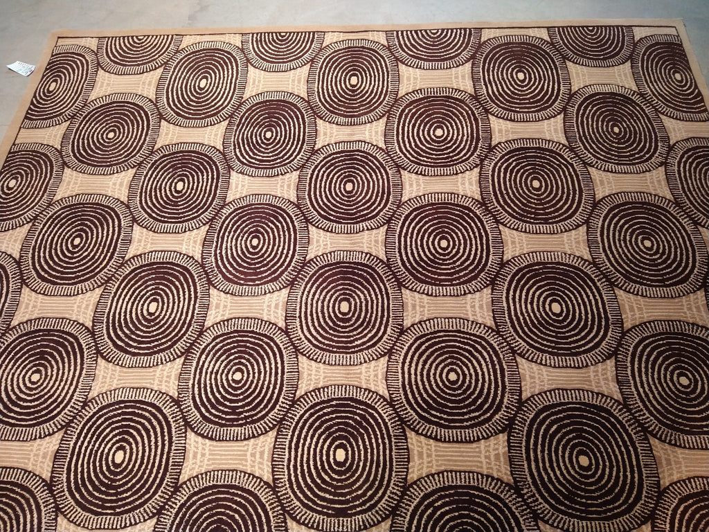 8 x 10 Beige Brown Black Modern Handmade Wool Rug #5407