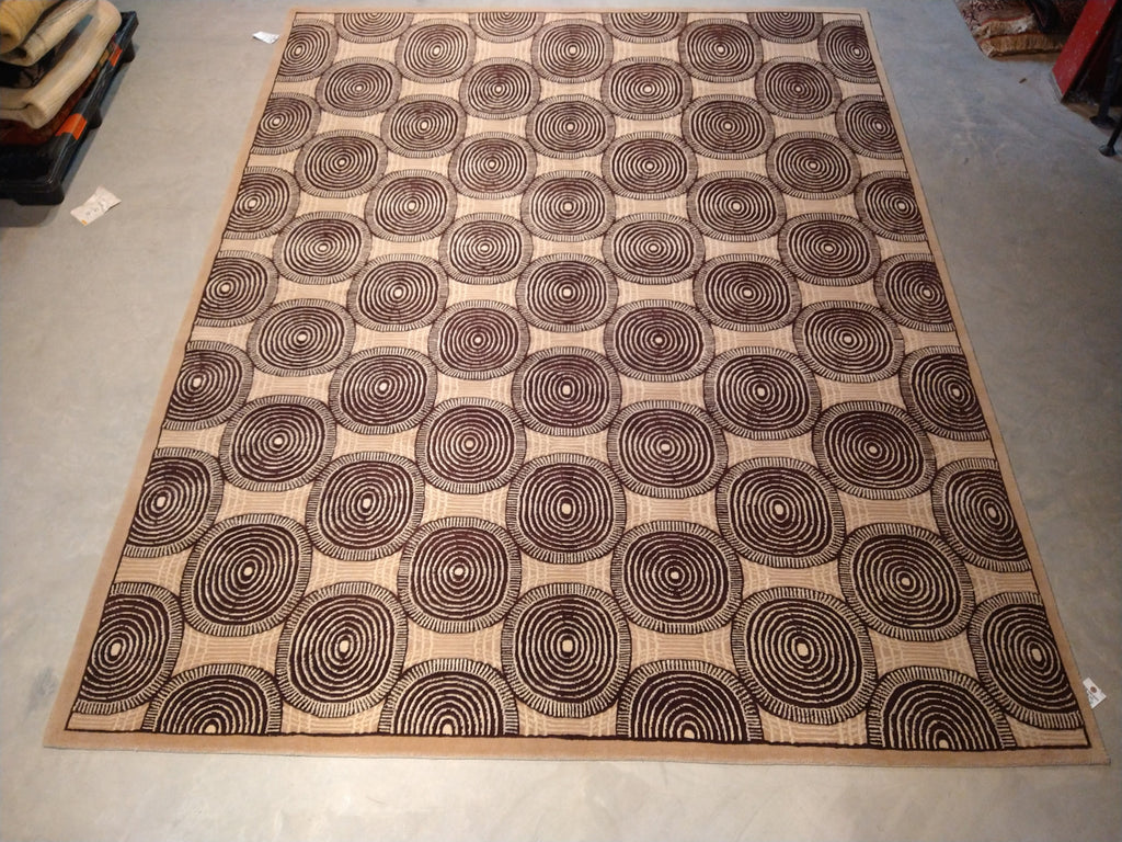 8 x 10 Beige Brown Black Modern Handmade Wool Rug #5407