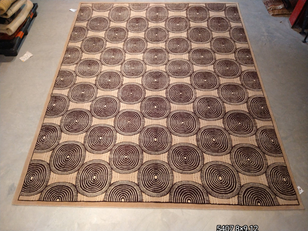 8 x 10 Beige Brown Black Modern Handmade Wool Rug #5407