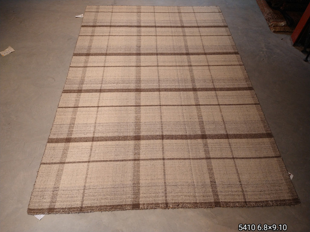 7 x 10 Flat Weave Double Sided natural Wool Rug Vegie Dye BURBERY #5410