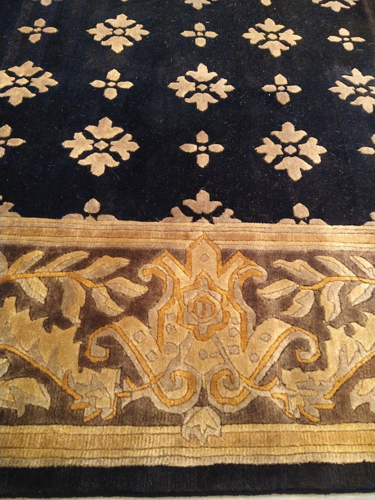 8' x 10' Contemporary Handmade Tibbet Wool Rug BLACK & Gold #5411