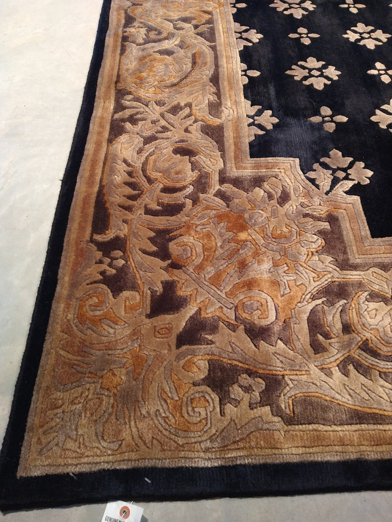 8' x 10' Contemporary Handmade Tibbet Wool Rug BLACK & Gold #5411