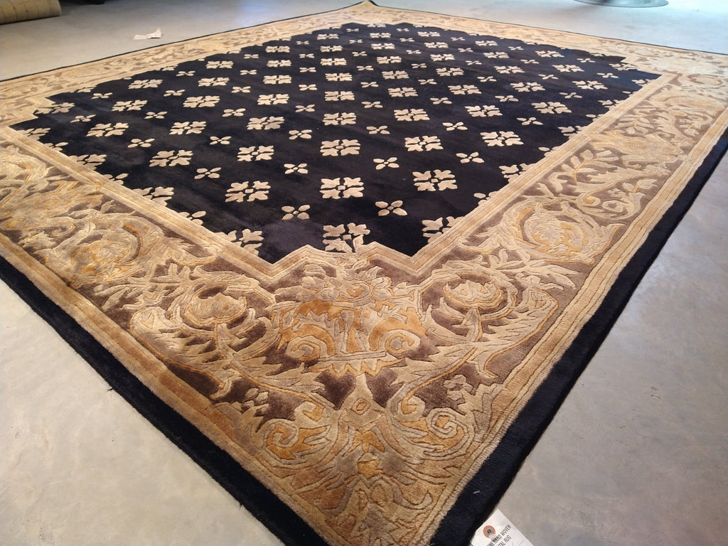 8' x 10' Contemporary Handmade Tibbet Wool Rug BLACK & Gold #5411