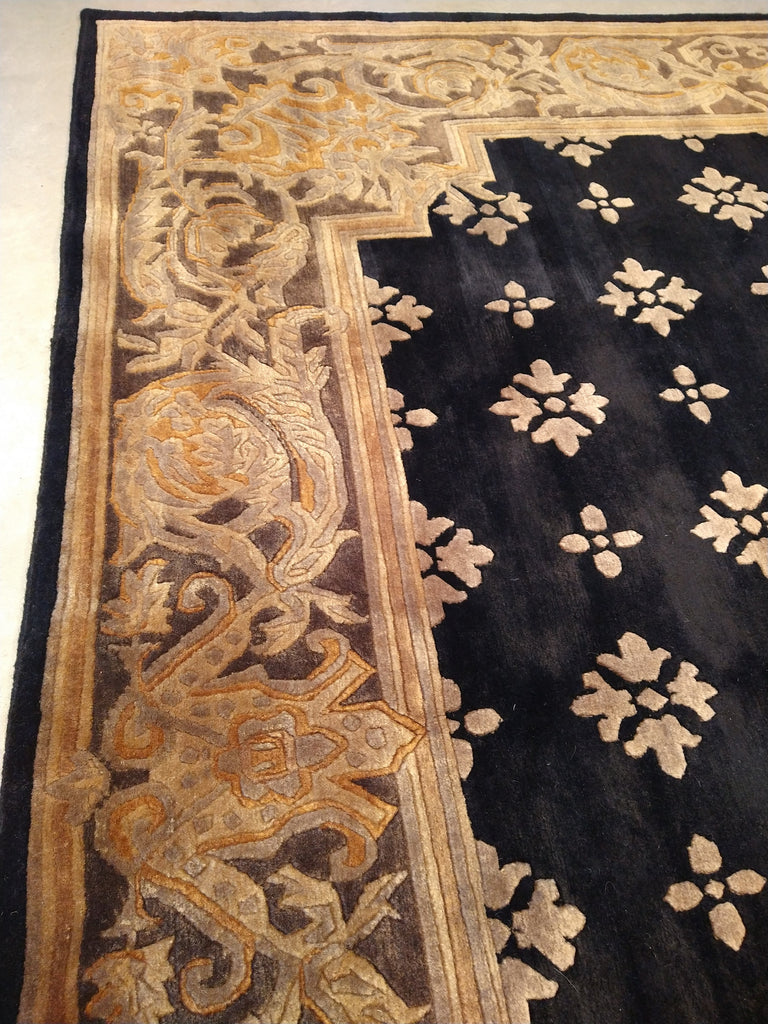 8' x 10' Contemporary Handmade Tibbet Wool Rug BLACK & Gold #5411