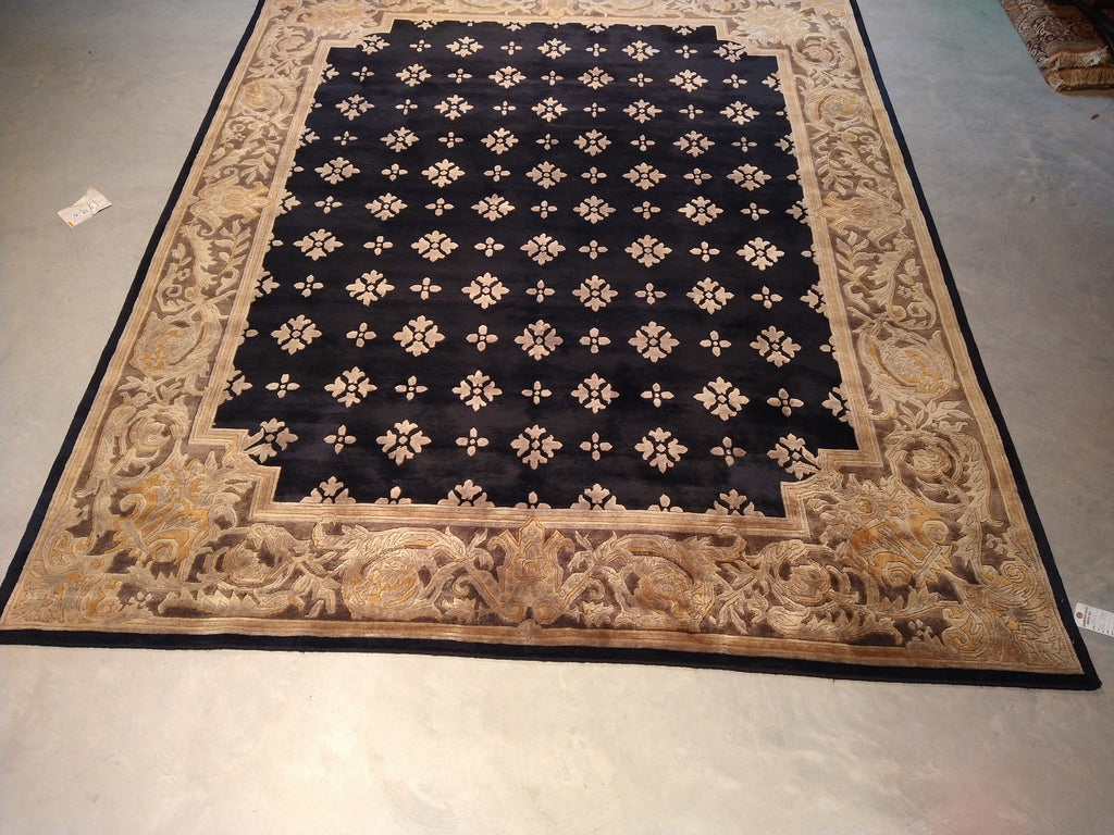 8' x 10' Contemporary Handmade Tibbet Wool Rug BLACK & Gold #5411