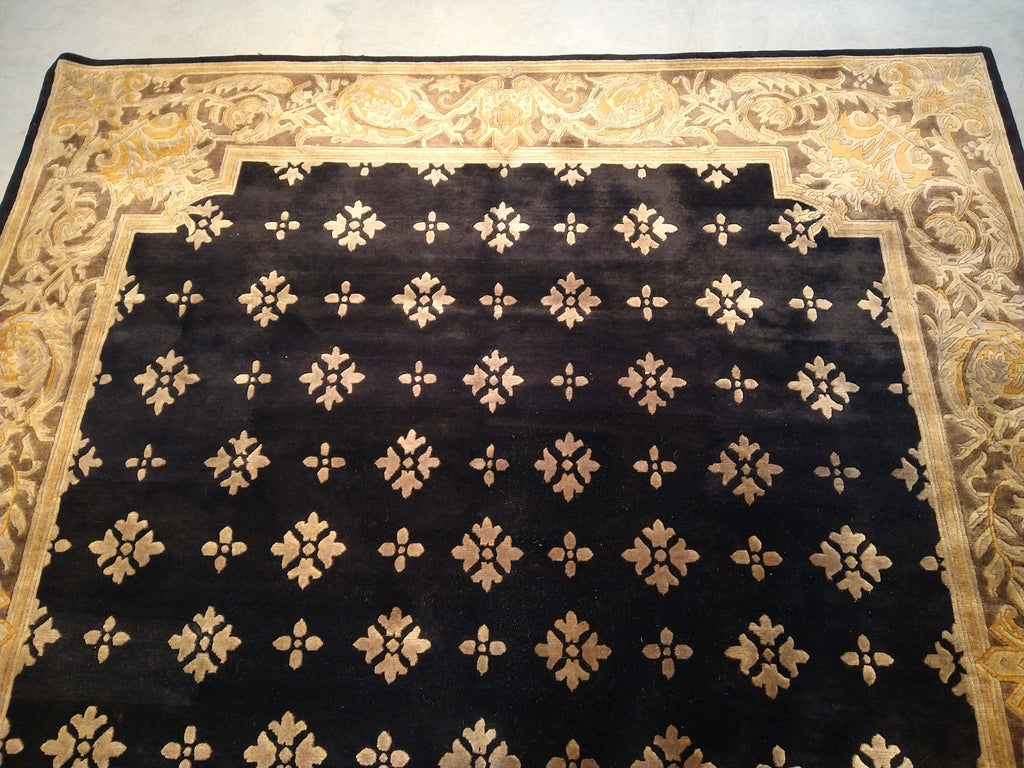 8' x 10' Contemporary Handmade Tibbet Wool Rug BLACK & Gold #5411