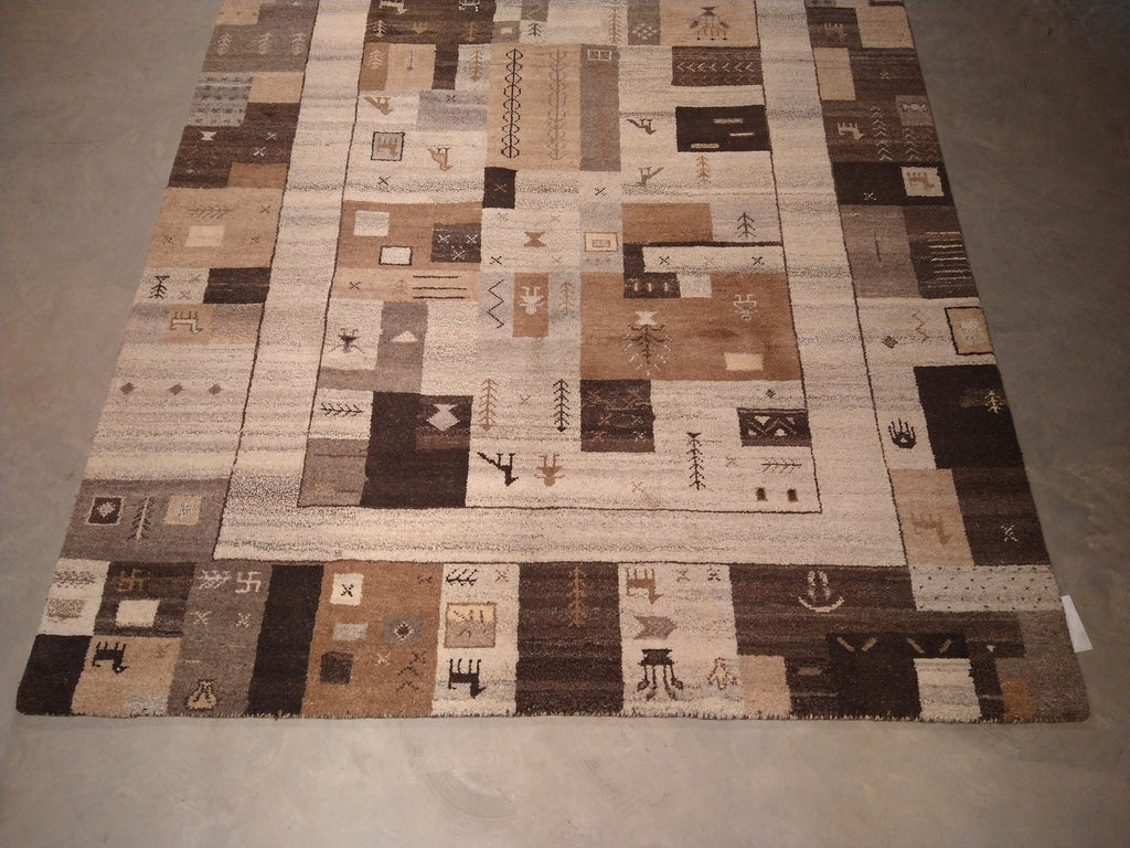 7 x 10 Gabbeh Wool Rug Brown Beige #5440
