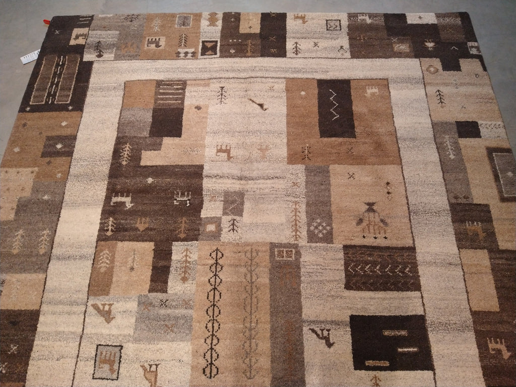 7 x 10 Gabbeh Wool Rug Brown Beige #5440