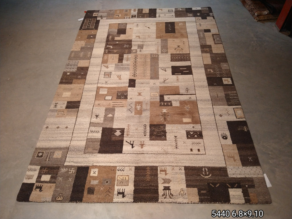 7 x 10 Gabbeh Wool Rug Brown Beige #5440