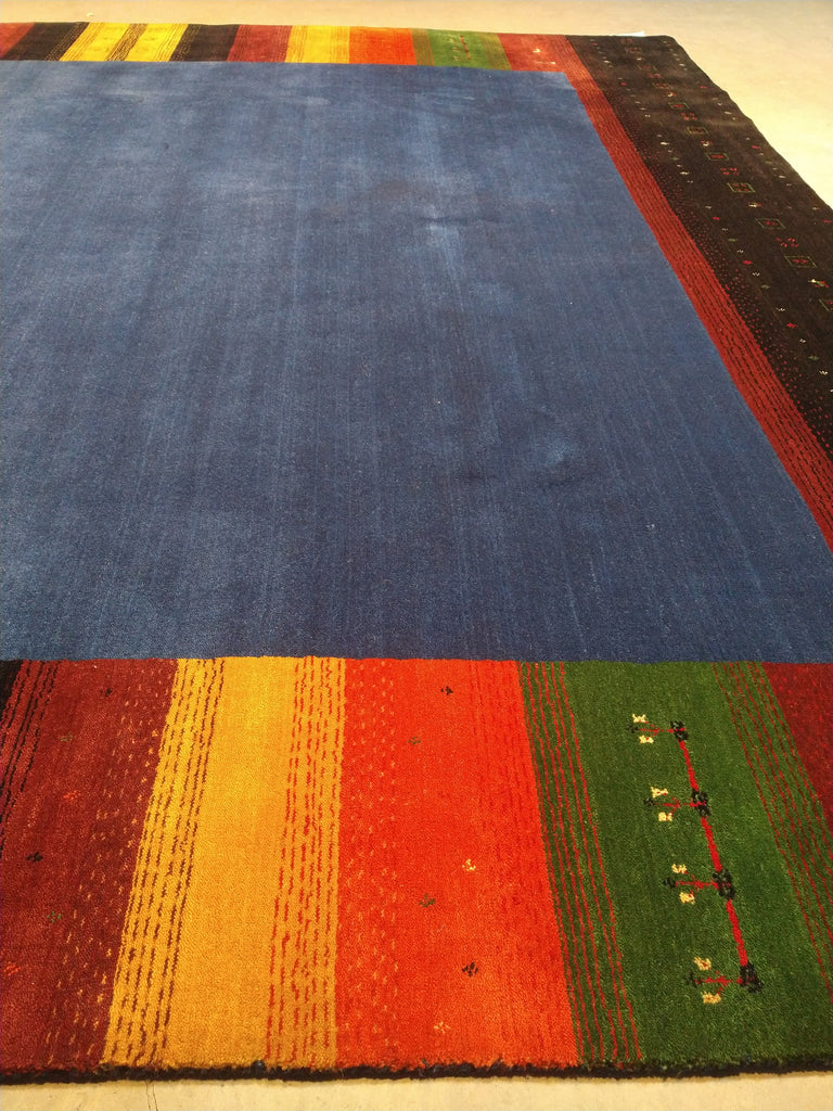 8' x 10' QUALITY GABBEH RUG HANDMADE INDIA Contemporary  BLUE RAINBOW  #5468