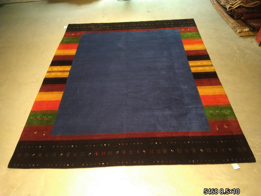 8' x 10' QUALITY GABBEH RUG HANDMADE INDIA Contemporary  BLUE RAINBOW  #5468