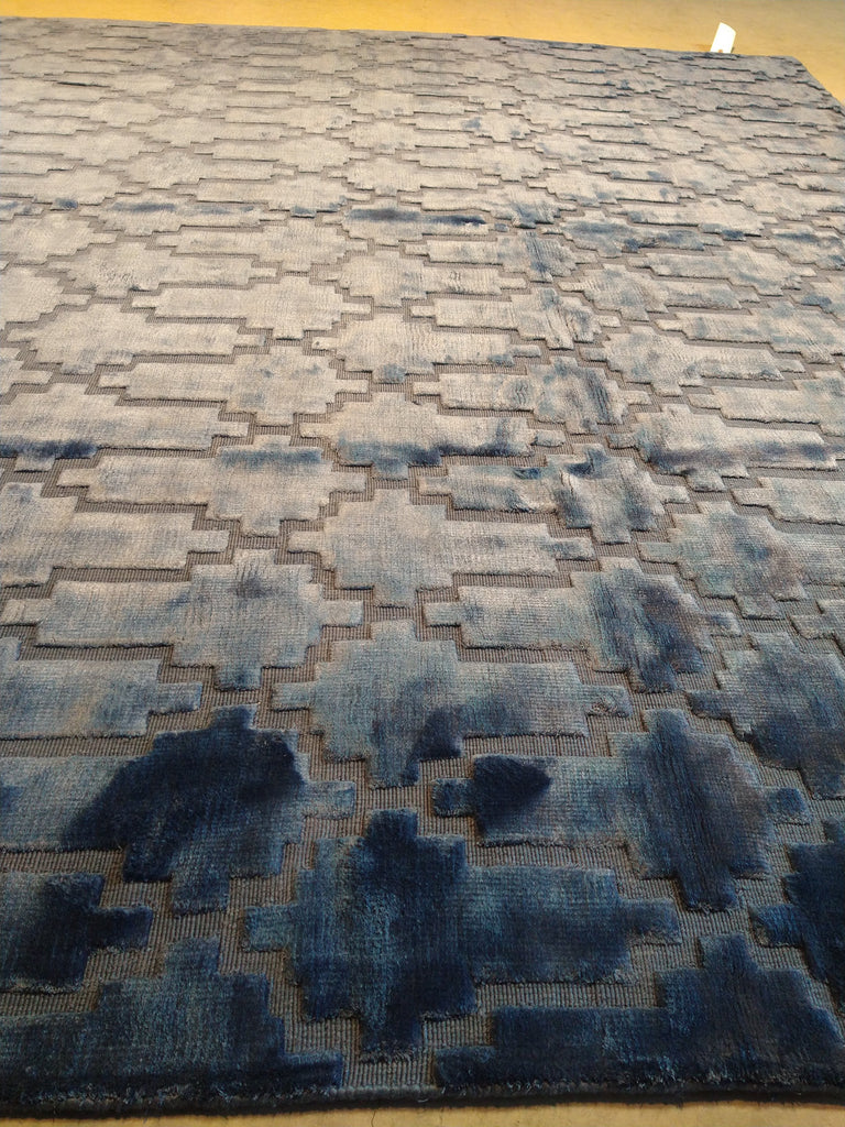 8 x 10 BLUE Modern Handmade Carpet Bamboo Silk #5479