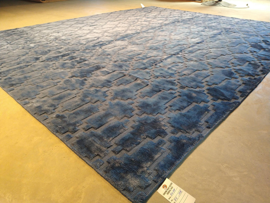 8 x 10 BLUE Modern Handmade Carpet Bamboo Silk #5479