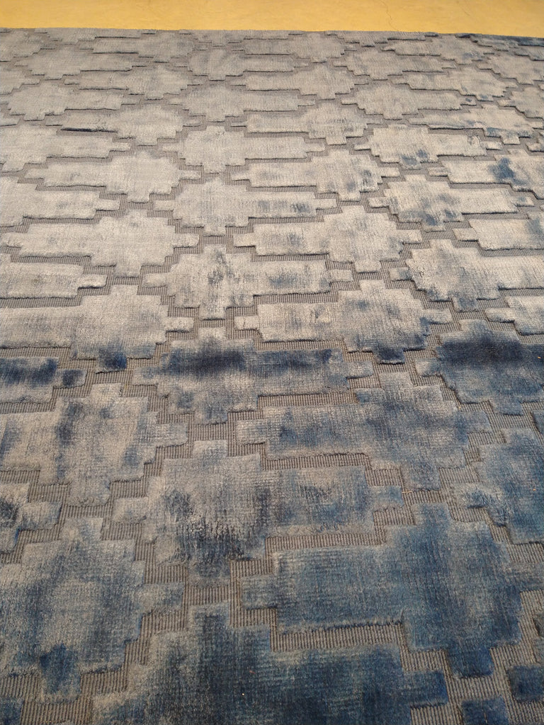 8 x 10 BLUE Modern Handmade Carpet Bamboo Silk #5479