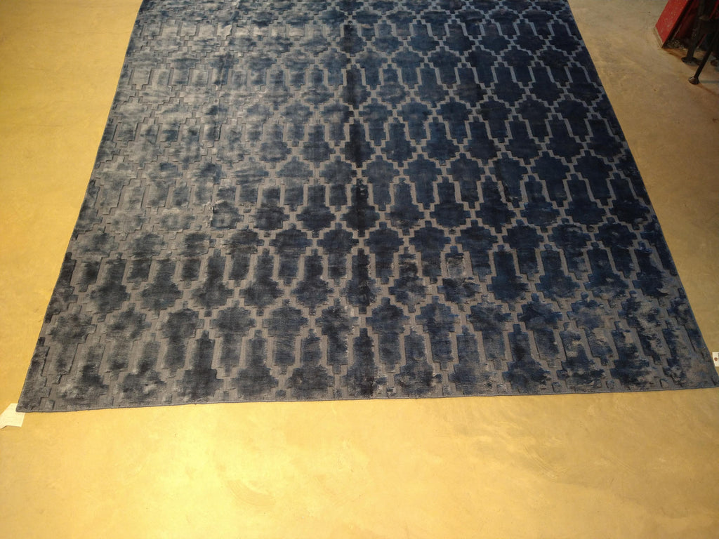 8 x 10 BLUE Modern Handmade Carpet Bamboo Silk #5479