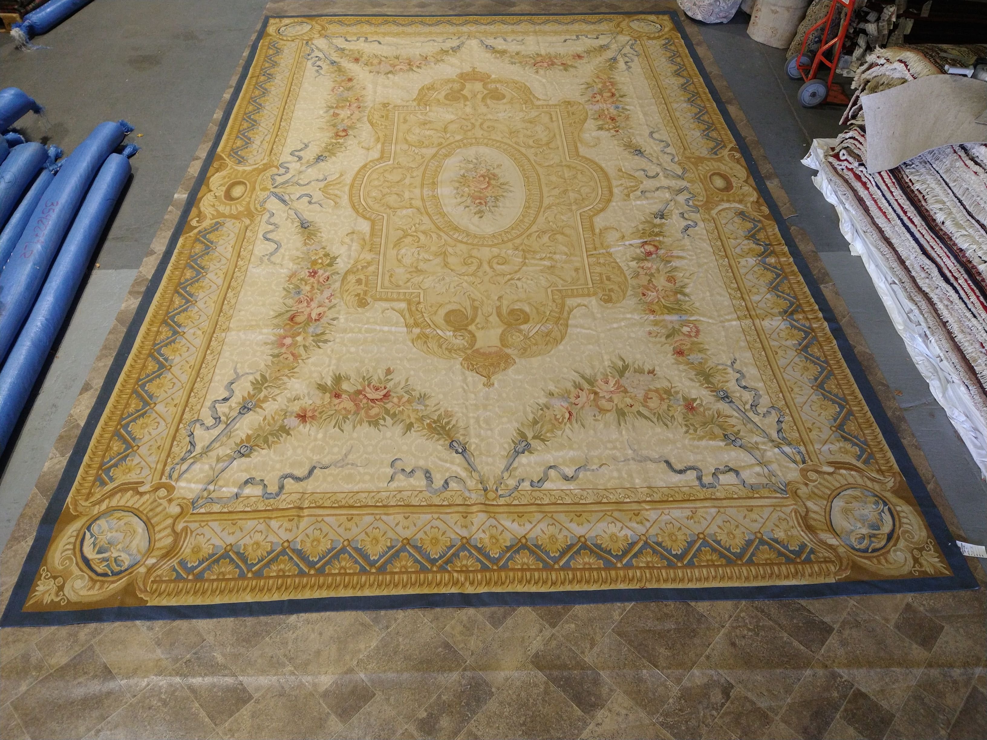 Handmade One-of-a-Kind Sino Aubusson Flatweave Wool Rug - 12' x 18'2