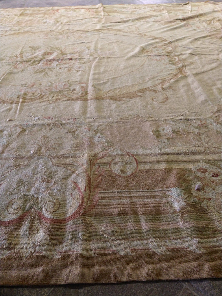 9.4 x 13.7 Neutral Colors Flat-Weave Aubusson Rug #F-5507