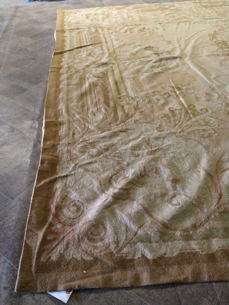 9.4 x 13.7 Neutral Colors Flat-Weave Aubusson Rug #F-5507