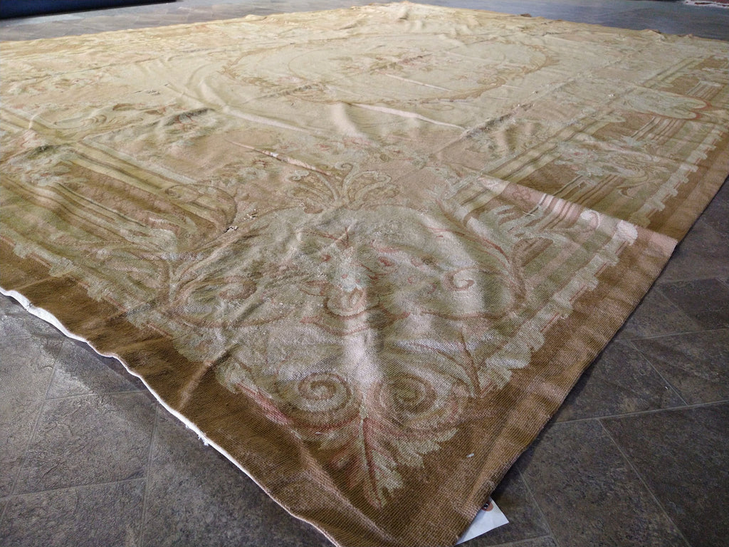 9.4 x 13.7 Neutral Colors Flat-Weave Aubusson Rug #F-5507