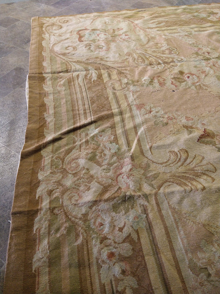 9.4 x 13.7 Neutral Colors Flat-Weave Aubusson Rug #F-5507