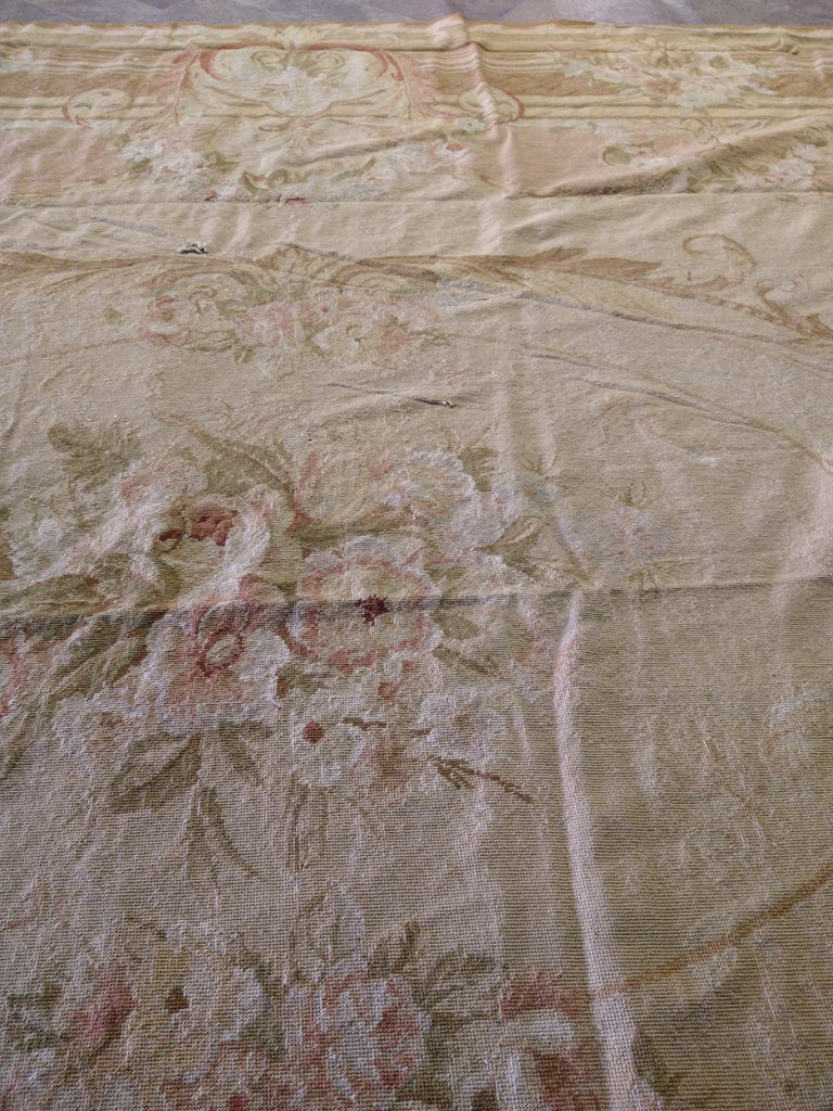 9.4 x 13.7 Neutral Colors Flat-Weave Aubusson Rug #F-5507