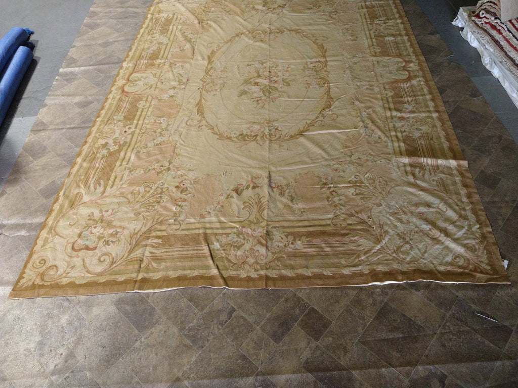 9.4 x 13.7 Neutral Colors Flat-Weave Aubusson Rug #F-5507