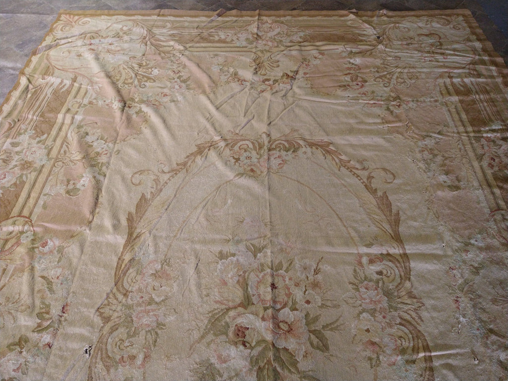 9.4 x 13.7 Neutral Colors Flat-Weave Aubusson Rug #F-5507