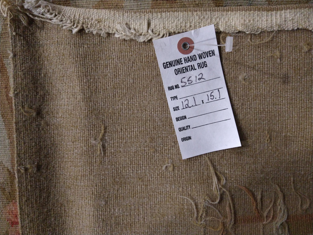 12.1 x 15.1 French Aubusson Flat weave Rug Neutral Weath #F-5512