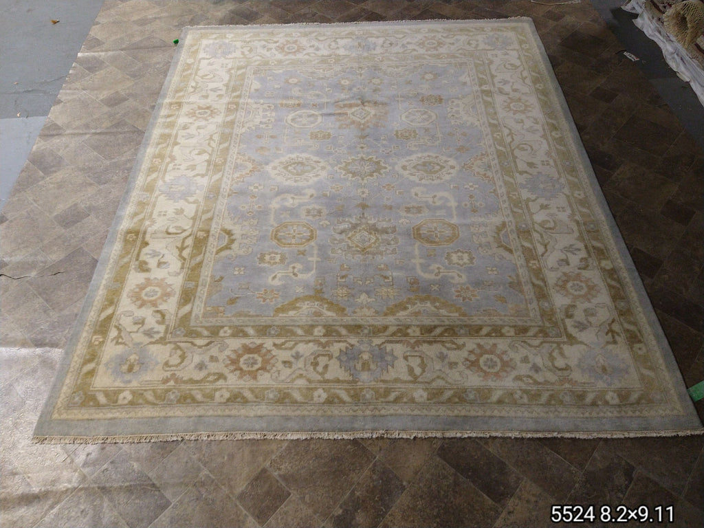 8.2 x 9.11 Light Blue Oushak Wool New Rug F-5524