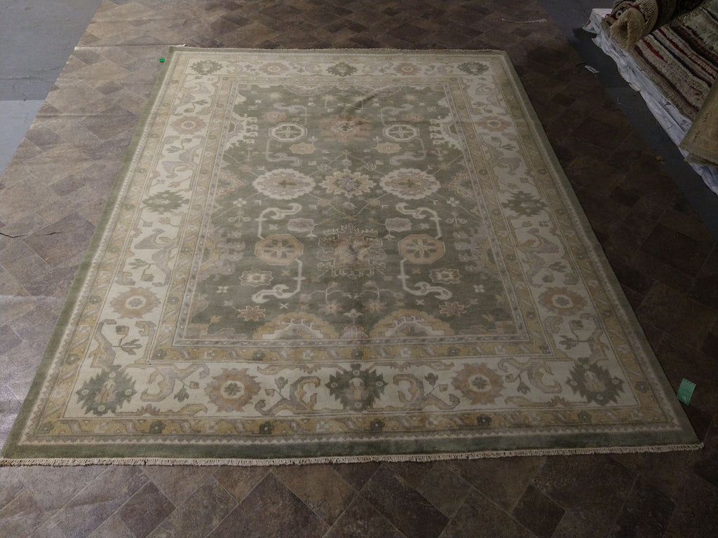 8.3 x 10.1 Sage Green New Oushak Hand-knotted Wool Rug Sage Green F-5525