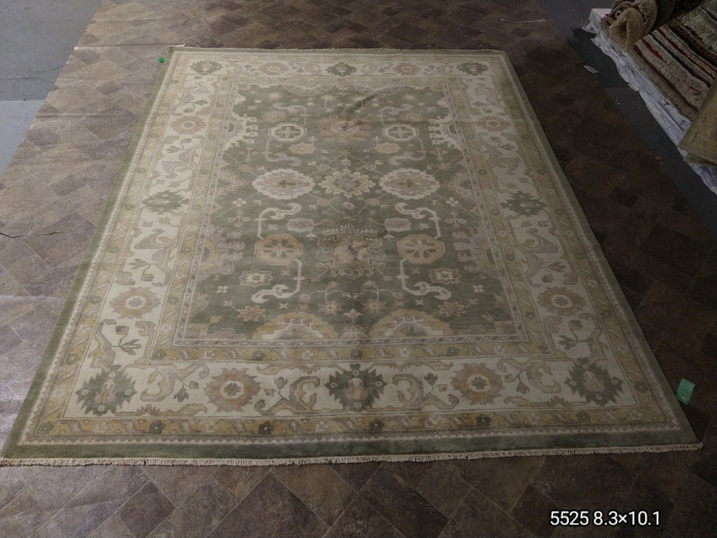 8.3 x 10.1 Sage Green New Oushak Hand-knotted Wool Rug Sage Green F-5525